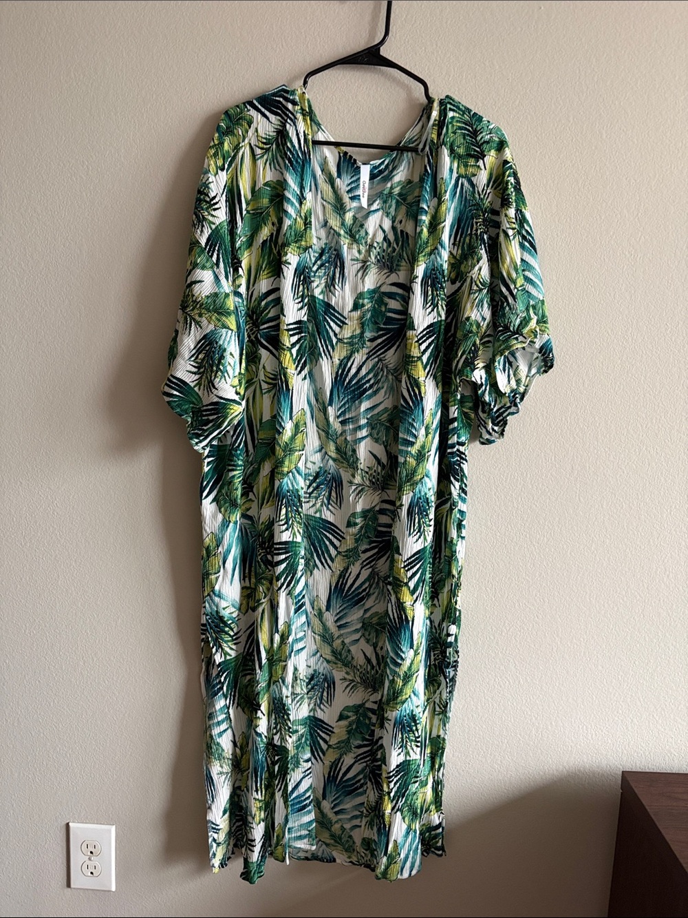 GEE GEE Green Tropical Palm Leaf Kimono Coverup Rayon Mede in USA Size 2XL